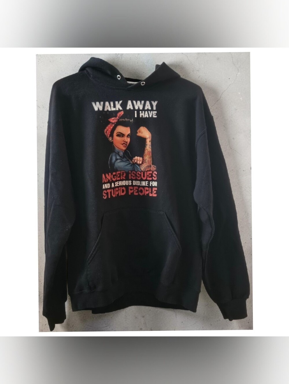 Black Graphic Hoodie - "Walk Away" Angry Rosie Print